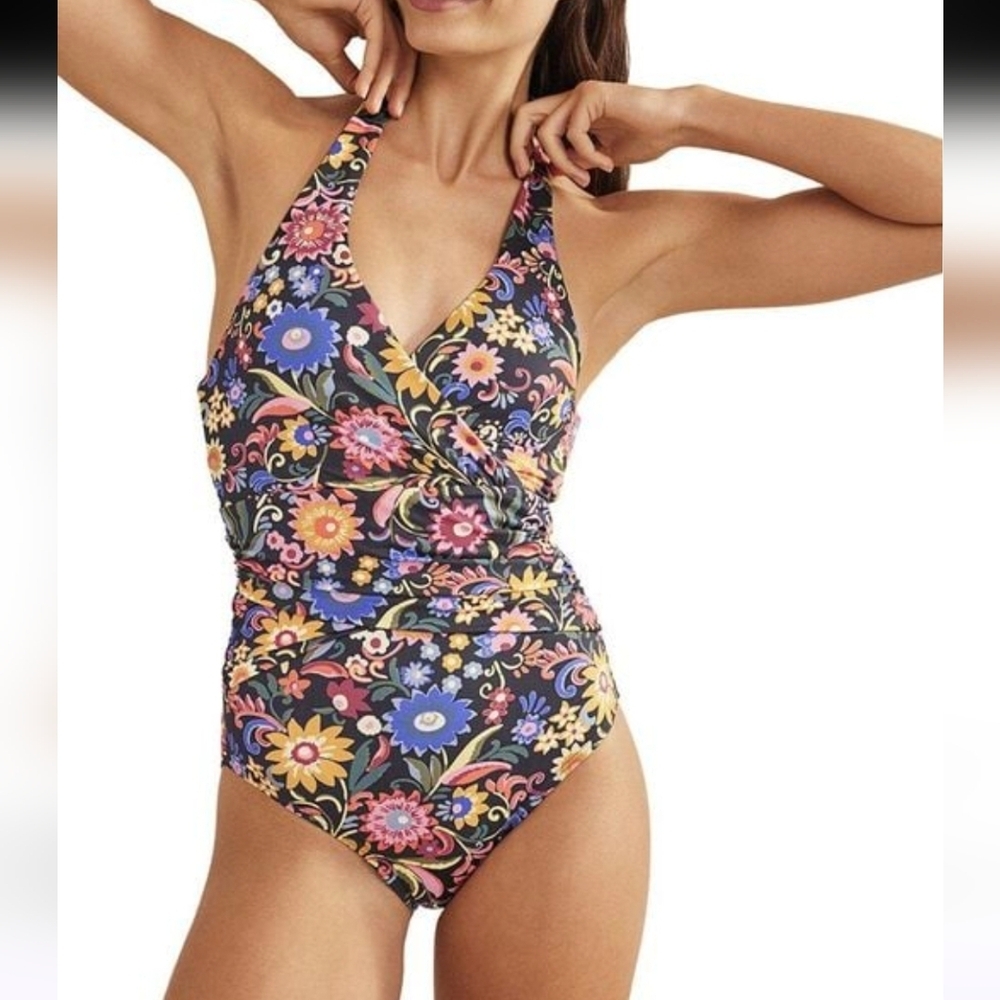 NWT Boden Levanzo Ruched One Piece Swimsuit Bathing Suit Size 10 Long / Tall